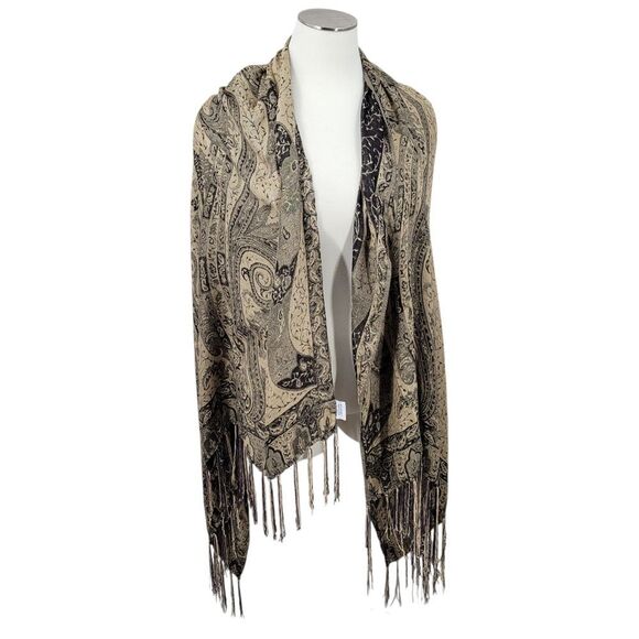 CBK Silk Paisley Tapestry Fringe Shawl Scarf - Picture 2 of 15